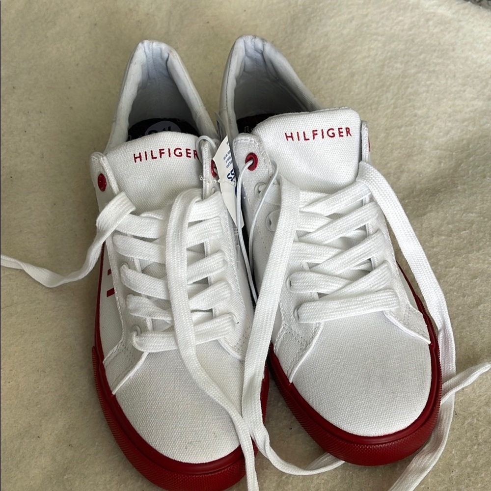 Tommy Hilfiger Red and White Canvas Sneakers